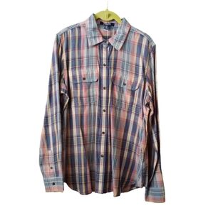 CHAPS DENIM Large 100% Cotton Multi Color Plaid Long Sleeves Button Down Shirt